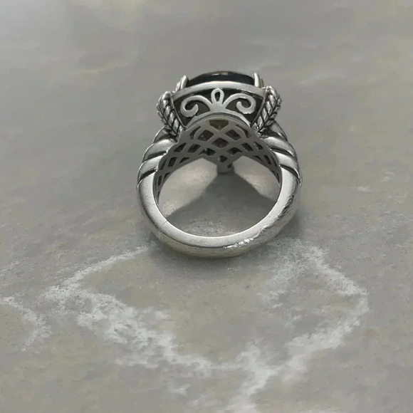 925 Sterling Silver and 14k gold smoky quartz Town and Country Ring size 7 - Picture 9 of 14